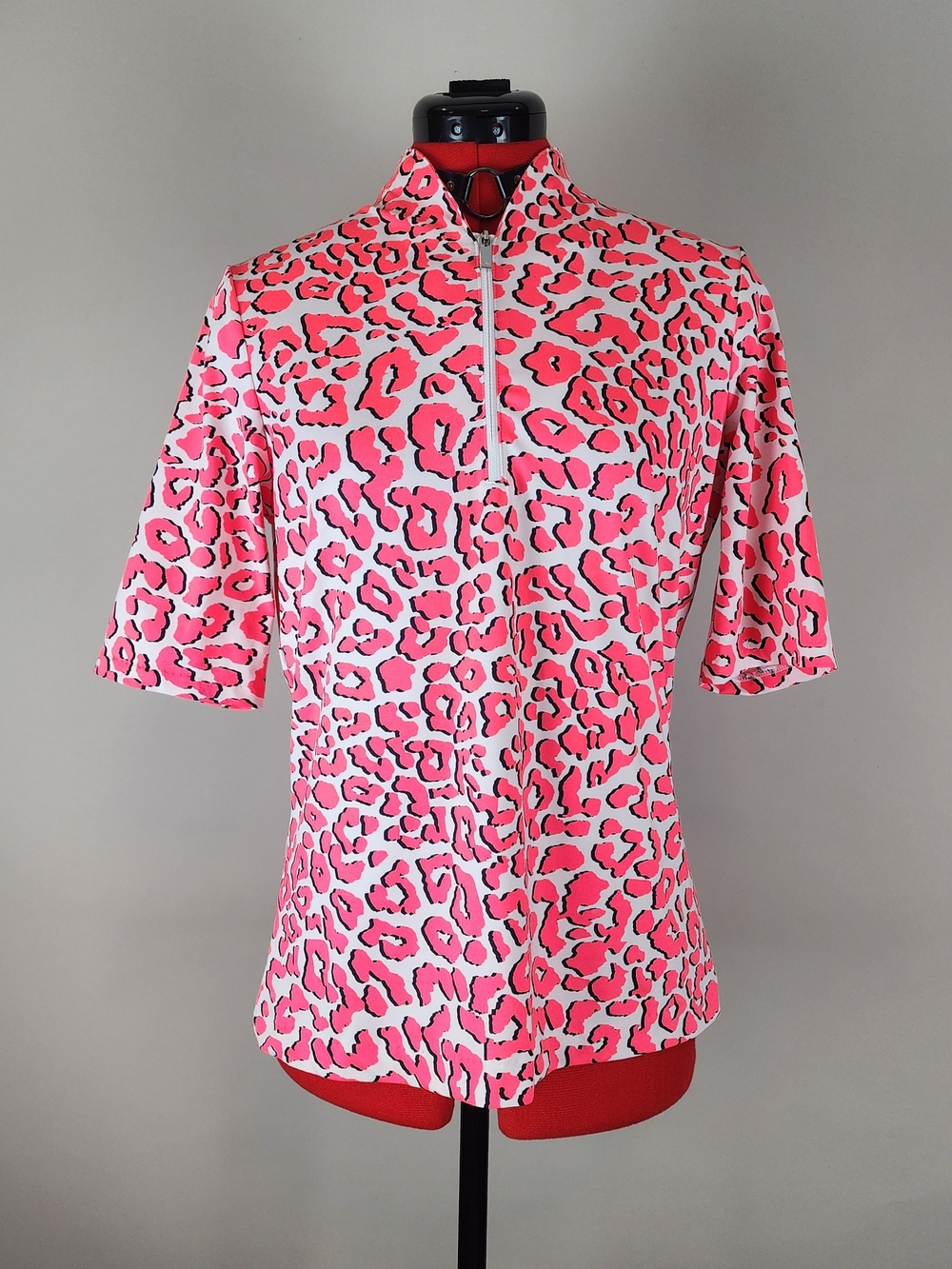 Tail Activewear Pink Leopard Print Half Zip Golf Polo Shirt Women's Medium M